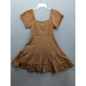 American Eagle Dress Womens Medium Brown Boho Square Neck Ruffle Short Sleeve